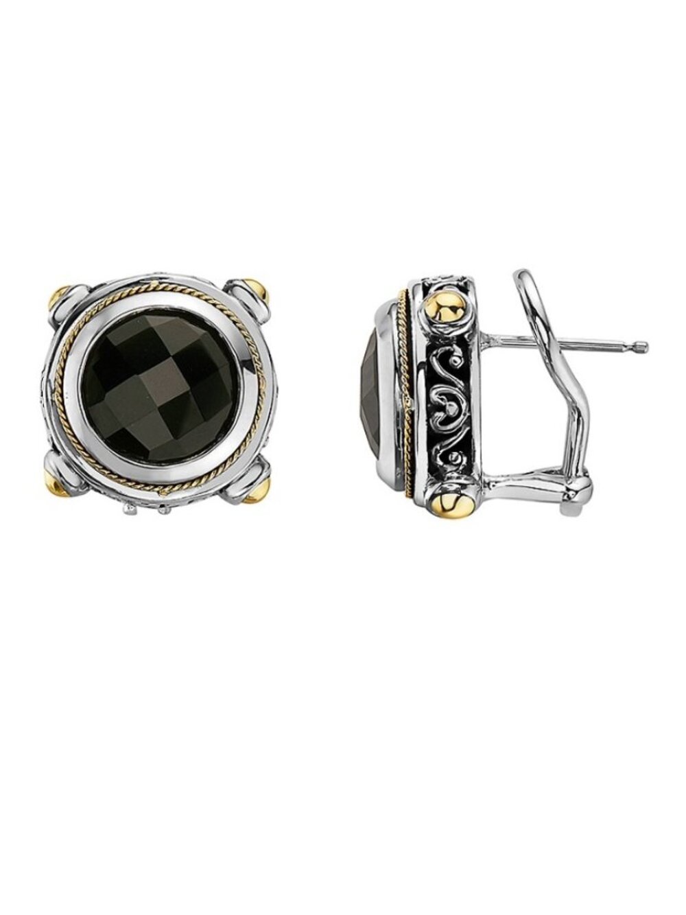 EFFY Balissima Onyx, Sterling Silver and 18K Yellow Gold Stud Earrings